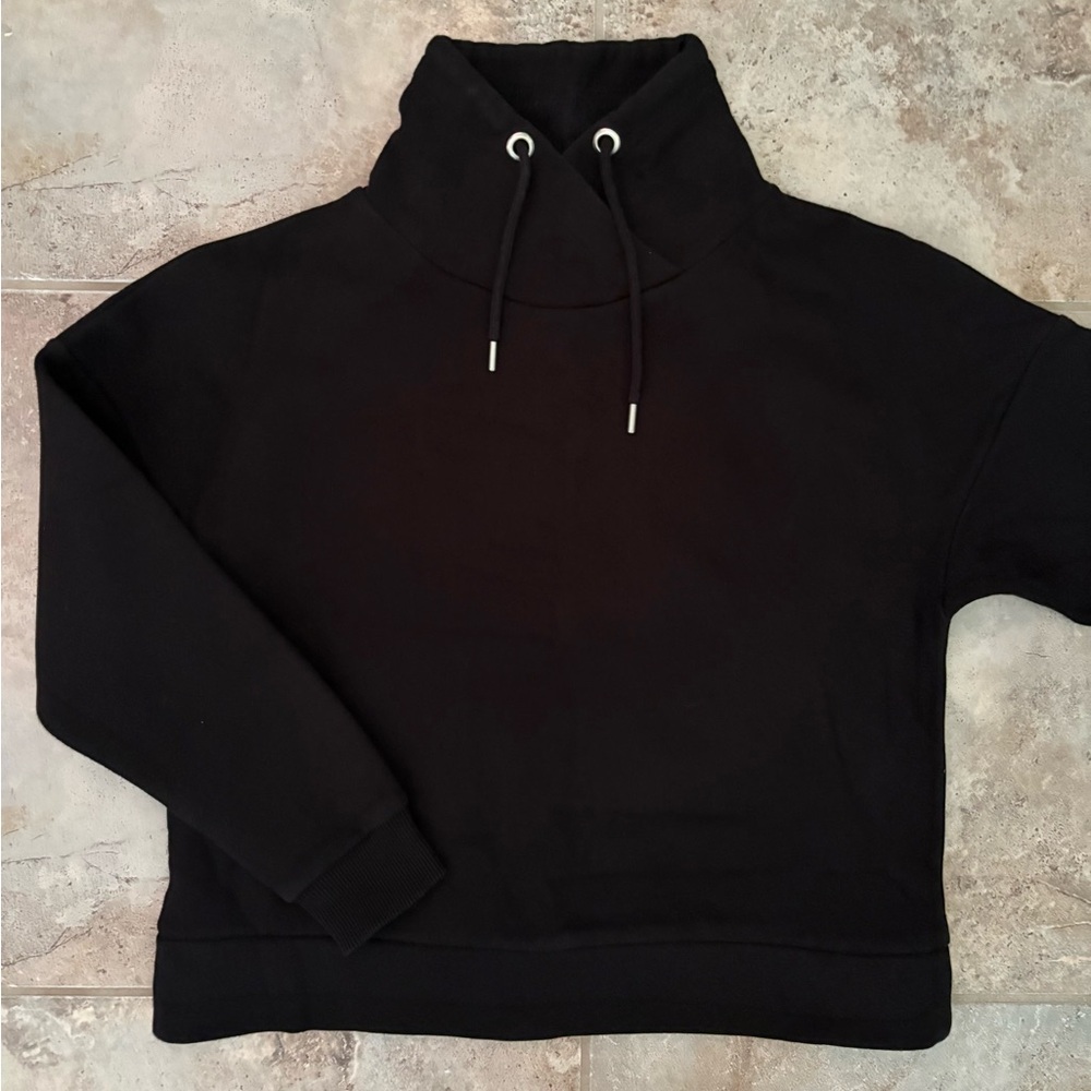 BANANA REPUBLIC Black Funnel Neck Pullover Drawstrings Lightweight Cozy Medium